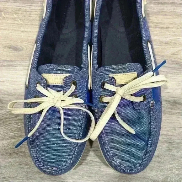 Sperry Lightweight Canvas Fabric Boat Shoes Slip On Loafers Blue White Size 9 - Picture 4 of 9